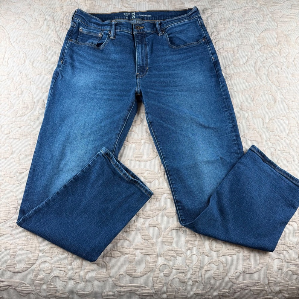 Mutual Weave The Relaxed Mens Blue Jeans 36x32 Medium Wash Stretch Straight Leg
